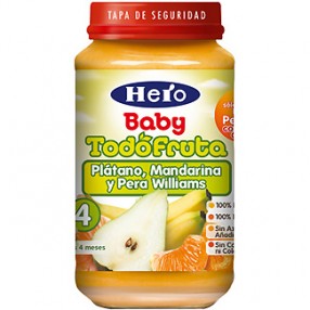 HERO BABY potito de platano, mandarina y pera tarro 250 grs